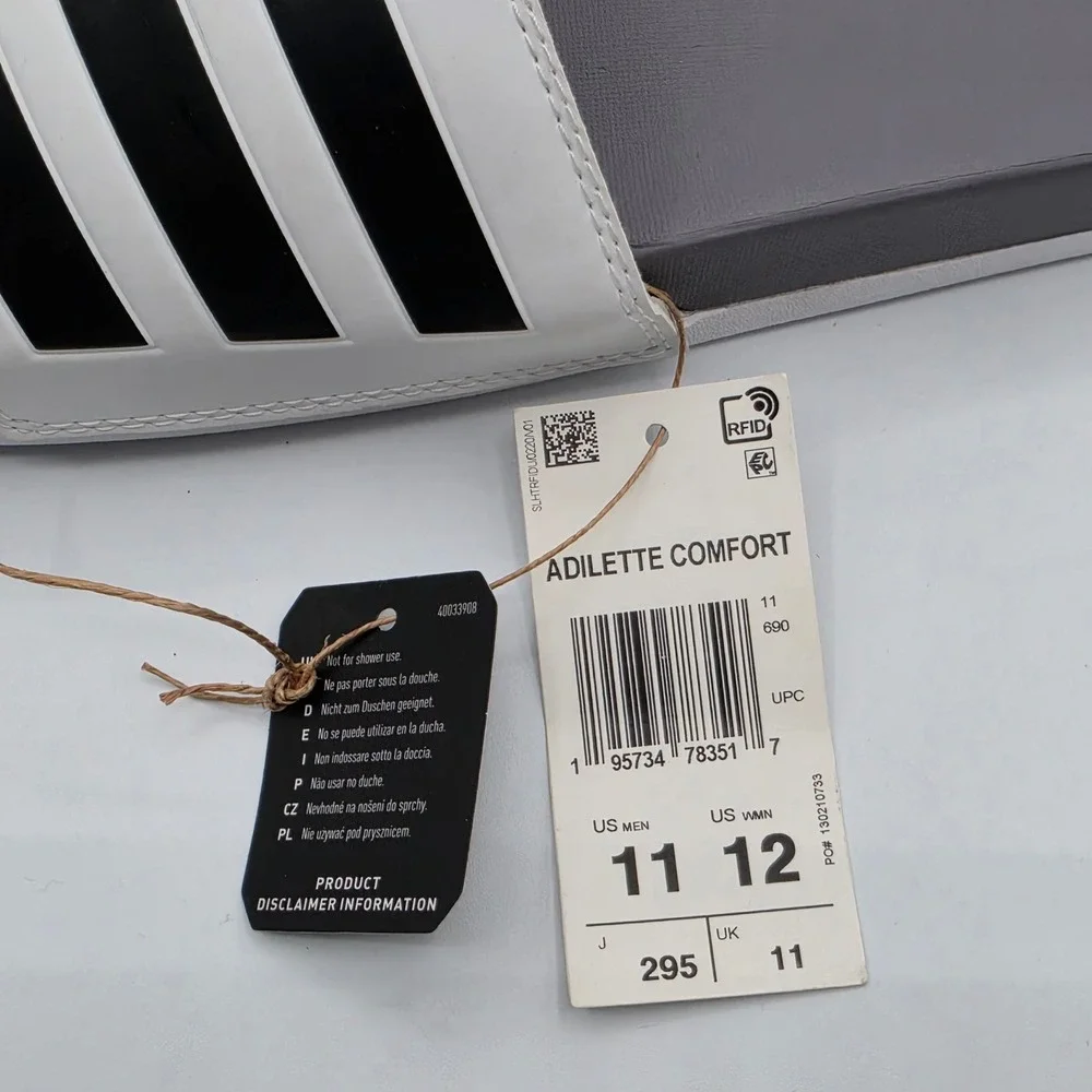 Adidas Adilette Comfort Slides Men 11 Grey NWT‎ 3-Stripe Athletic Sandals GW1054